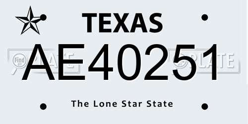 AE40251 Texas License Plate