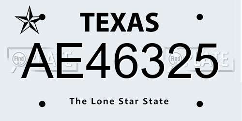 AE46325 Texas License Plate