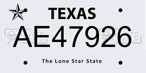 AE47926 Texas License Plate
