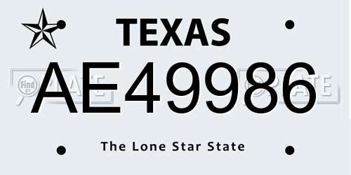 AE49986 Texas License Plate