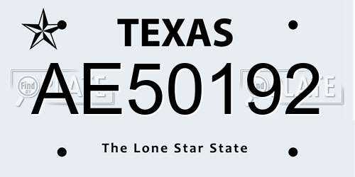 AE50192 Texas License Plate