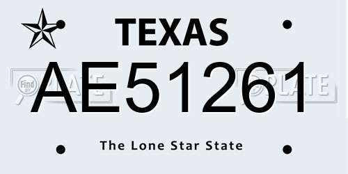 AE51261 Texas License Plate