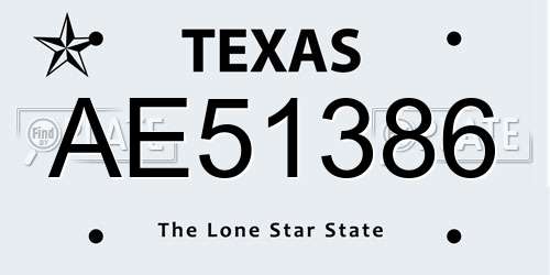 AE51386 Texas License Plate