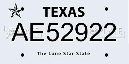 AE52922 Texas License Plate