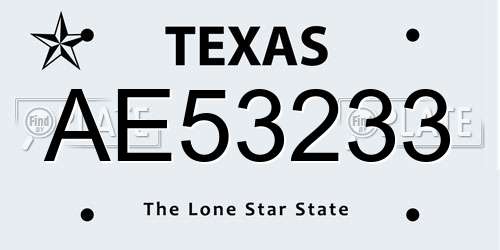 AE53233 Texas License Plate