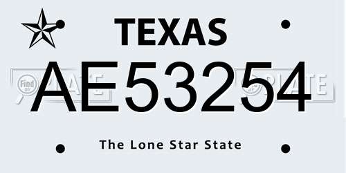 AE53254 Texas License Plate