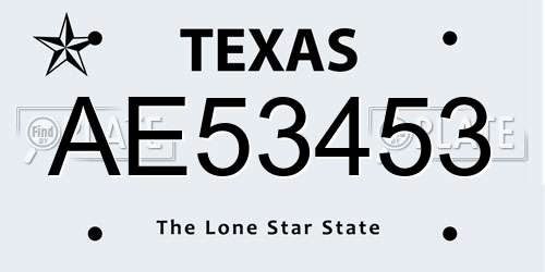 AE53453 Texas License Plate
