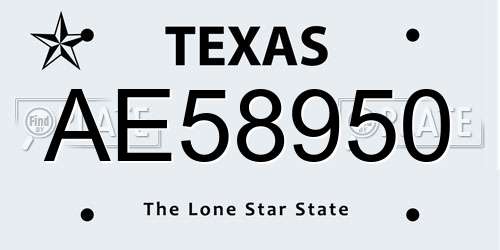 AE58950 Texas License Plate