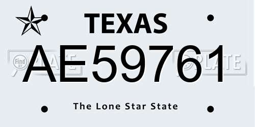 AE59761 Texas License Plate
