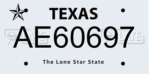 AE60697 Texas License Plate