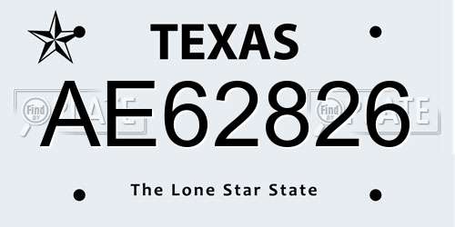 AE62826 Texas License Plate