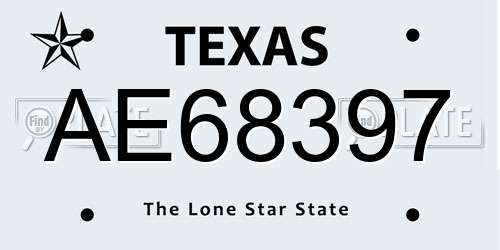 AE68397 Texas License Plate