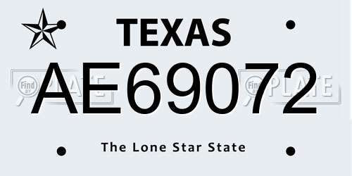 AE69072 Texas License Plate