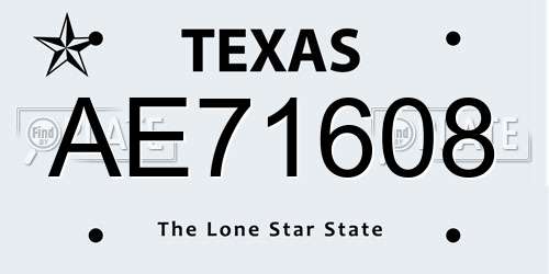 AE71608 Texas License Plate