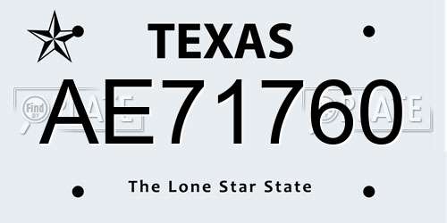 AE71760 Texas License Plate