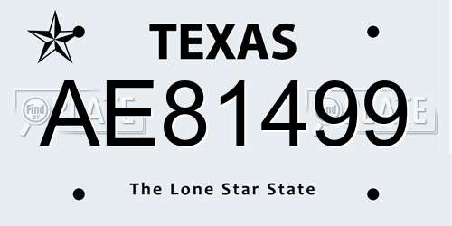 AE81499 Texas License Plate