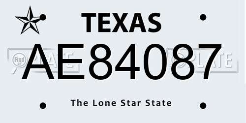 AE84087 Texas License Plate