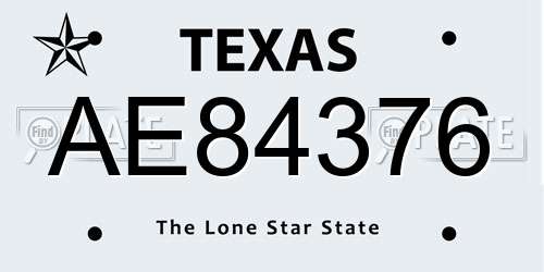 AE84376 Texas License Plate