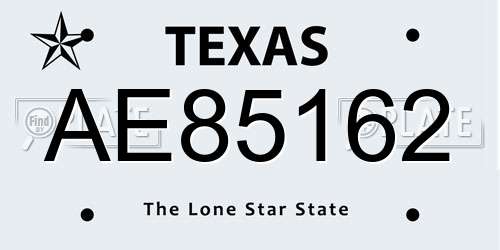 AE85162 Texas License Plate