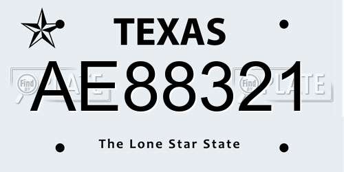 AE88321 Texas License Plate