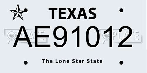 AE91012 Texas License Plate