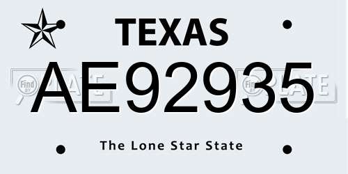 AE92935 Texas License Plate