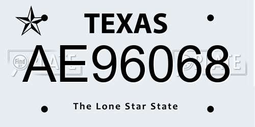 AE96068 Texas License Plate