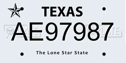 AE97987 Texas License Plate