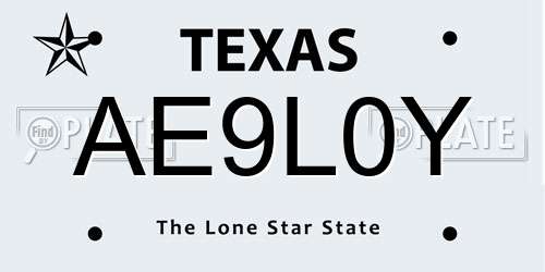 AE9L0Y Texas License Plate