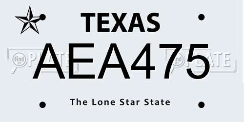 AEA475 Texas License Plate