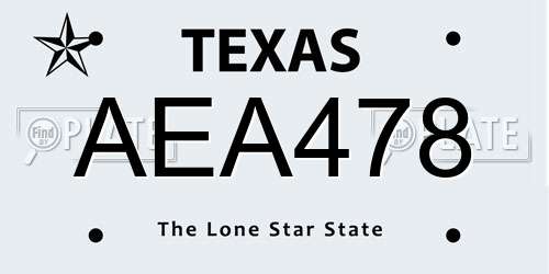 AEA478 Texas License Plate