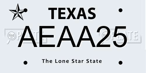 AEAA25 Texas License Plate