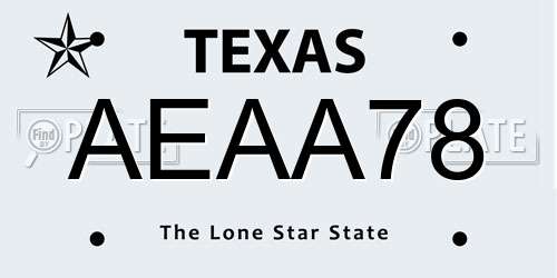 AEAA78 Texas License Plate