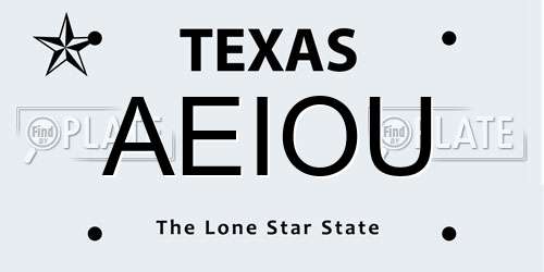AEIOU Texas License Plate