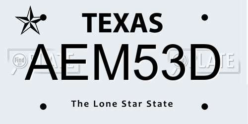 AEM53D Texas License Plate