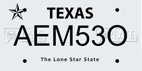 AEM53O Texas License Plate