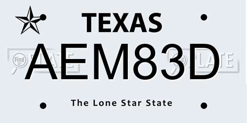 AEM83D Texas License Plate
