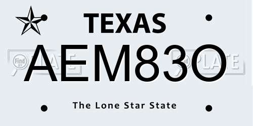 AEM83O Texas License Plate