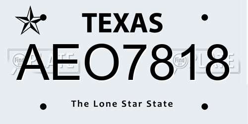 AEO7818 Texas License Plate