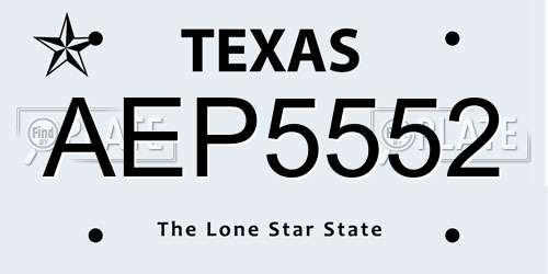 AEP5552 Texas License Plate