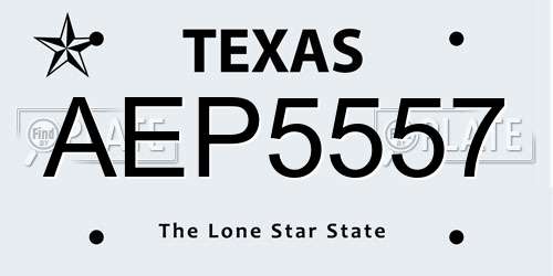 AEP5557 Texas License Plate