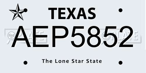 AEP5852 Texas License Plate