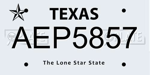 AEP5857 Texas License Plate