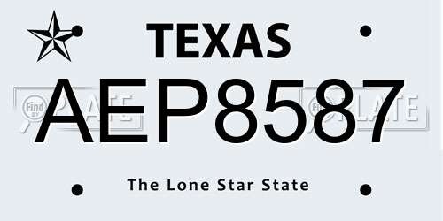 AEP8587 Texas License Plate