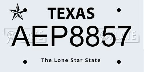 AEP8857 Texas License Plate
