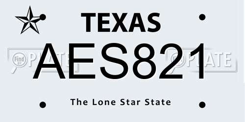 AES821 Texas License Plate
