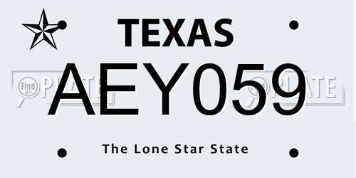 AEY059 Texas License Plate