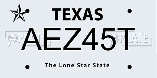 AEZ45T Texas License Plate