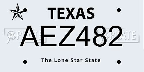 AEZ482 Texas License Plate