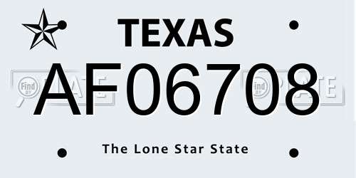 AF06708 Texas License Plate
